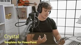  Presentation with news reporter - PPT theme enhanced with attractive-young-hispanic-man-reporter and a  colored foreground