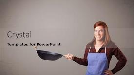  Presentation with frying - Slide deck enhanced with attractive young lady holding a frying pan background and a light gray colored foreground