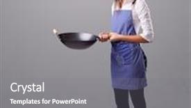  Presentation with frying - Presentation theme consisting of attractive young lady holding a frying pan background and a gray colored foreground
