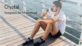  Presentation with benefits of drinking water - Audience pleasing PPT layouts consisting of attractive young male athlete sitting backdrop and a  colored foreground