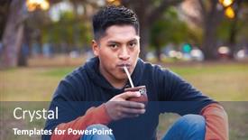  Presentation with herbal - Presentation theme with attractive-young-man-drinking-yerba background and a ocean colored foreground