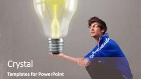  Presentation with realistic - PPT theme with attractive young man holding realistic 3d light bulb background and a gray colored foreground