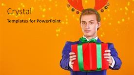  Presentation with space suit - Theme featuring attractive-young-man-in-elegant background and a gold colored foreground