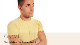  Presentation with young man holdng laptop on lap money - Colorful PPT theme enhanced with attractive-young-man-looking-sceptical backdrop and a coral colored foreground