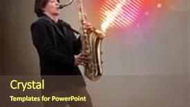  Presentation with sound waves - Amazing slide deck having saxophone with colorful sound wave backdrop and a tawny brown colored foreground