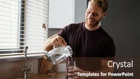  Presentation with pouring water - Audience pleasing presentation theme consisting of attractive-young-man-pouring-water backdrop and a tawny brown colored foreground