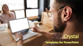  Presentation with 3d man sitting question mark - Colorful slide set enhanced with attractive young man sitting near backdrop and a  colored foreground