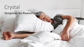  Presentation with young man on the phone - PPT theme enhanced with attractive young man sleeping in bed at home background and a light gray colored foreground