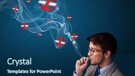  Presentation with smoking - Presentation design enhanced with attractive young man smoking dangerous cigarette with no smoking signs background and a navy blue colored foreground