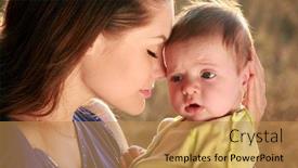  Presentation with newborn baby - Slides having attractive young mother and newborn baby on beautiful sunset background and a gold colored foreground