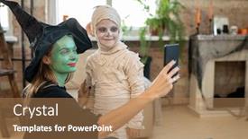  Presentation with witches - PPT theme featuring attractive-young-mother-in-witches background and a coral colored foreground