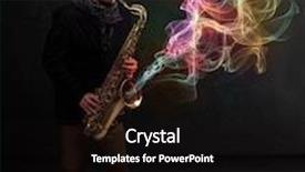  Presentation with fume - Cool new PPT layouts with attractive young musician playing on saxophone with colorful abstract fume comming backdrop and a wine colored foreground