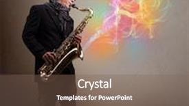  Presentation with fume - Amazing slides having attractive young musician playing on saxophone with colorful abstract fume comming backdrop and a violet colored foreground