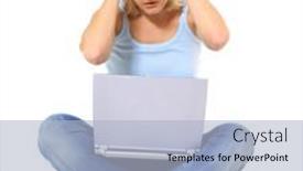  Presentation with computer - Colorful slide deck enhanced with attractive-young-scandinavian-woman backdrop and a  colored foreground