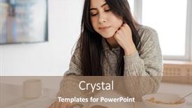  Presentation with healthy breakfast - Beautiful presentation theme featuring attractive-young-smart-woman-studying backdrop and a coral colored foreground