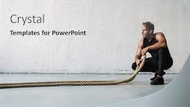  Presentation with headphones - PPT theme having attractive-young-sporty-man background and a light gray colored foreground