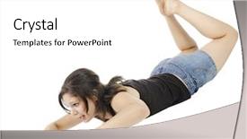  Presentation with hands down - Amazing PPT theme having attractive young teen moving down backdrop and a white colored foreground