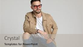  Presentation with grey - Presentation theme having attractive-young-unshaved-man background and a light gray colored foreground