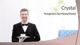  Presentation with holding hands old young - PPT layouts consisting of attractive young waiter holding tray background and a cream colored foreground