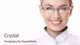  Presentation with glasses - Audience pleasing presentation theme consisting of servicios de salud - attractive young woman doctor backdrop and a white colored foreground