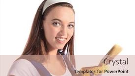  Presentation with paint brush - Slides featuring attractive young woman holding a paint brush all isolated on white background background and a coral colored foreground