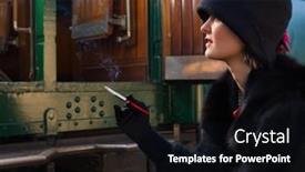  Presentation with steam train - Slide deck having attractive-young-woman-in-red background and a black colored foreground