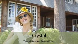  Presentation with antique house - Colorful PPT layouts enhanced with attractive young woman in twenties backdrop and a seafoam green colored foreground