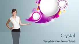  Presentation with hud abstract polygonal space blue - Colorful presentation theme enhanced with attractive young woman presenting abstract backdrop and a  colored foreground