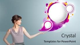  Presentation with abstract close up soap bubble - Colorful PPT theme enhanced with attractive young woman presenting abstract backdrop and a  colored foreground