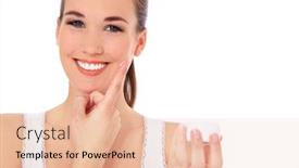  Presentation with lotion - Colorful presentation theme enhanced with attractive young woman puts on some lotion all on white background backdrop and a lemonade colored foreground