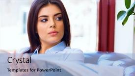  Presentation with office newspaper - PPT layouts having young woman reading the newspaper background and a light blue colored foreground