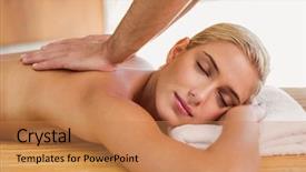  Presentation with spa - Theme with attractive young woman receiving back massage at spa center background and a coral colored foreground