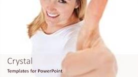  Presentation with weight loss woman showing - Beautiful slide deck featuring attractive-young-woman-showing-thumbs backdrop and a lemonade colored foreground