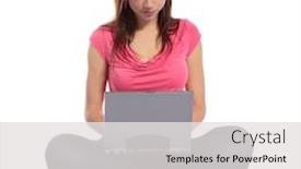  Presentation with internet surfing - Colorful PPT layouts enhanced with attractive-young-woman-sitting-cross backdrop and a white colored foreground