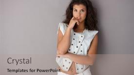  Presentation with gray - Amazing theme having attractive-young-woman-standing-over backdrop and a coral colored foreground