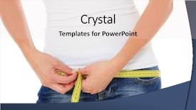  Presentation with measuring - PPT theme consisting of attractive young woman using measuring tape all on white background background and a light gray colored foreground