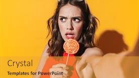  Presentation with crop - Beautiful presentation featuring attractive-young-woman-wearing-red backdrop and a gold colored foreground