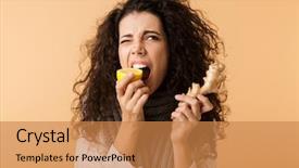  Presentation with winter - PPT theme featuring attractive young woman wearing winter background and a coral colored foreground