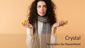  Presentation with winter - Cool new PPT layouts with attractive young woman wearing winter backdrop and a  colored foreground