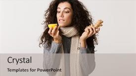  Presentation with lemon and ginger tea - Colorful PPT theme enhanced with attractive young woman wearing winter backdrop and a  colored foreground