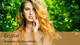  Presentation with long hair - Beautiful PPT theme featuring attractive young woman with magnificent backdrop and a yellow colored foreground