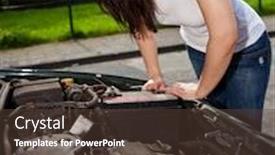  Presentation with car - Slide deck featuring attractive-young-womans-car-broke background and a tawny brown colored foreground
