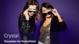  Presentation with women making - Slides enhanced with attractive young women lowering sunglasses and making faces while having photo shoot in studio waist-up group portrait background and a navy blue colored foreground