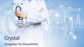  Presentation with media kit - Slide set featuring attributes innovation - image of doctor holding stethoscope background and a sky blue colored foreground