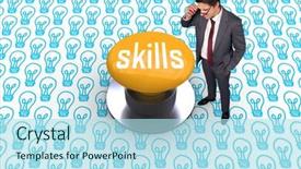  Presentation with skills - Slides enhanced with attributes innovation - word skills and thinking businessman background and a light blue colored foreground