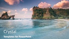  Presentation with ocean waves - Presentation theme with rock and ocean waves coastal background and a teal colored foreground