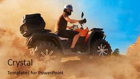  Presentation with atv - Slides with bike stunt - atv in dust clouds sand background and a coral colored foreground
