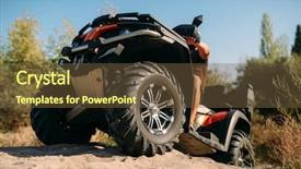  Presentation with atv - Theme with quadbike - atv rider climbing the sand background and a tawny brown colored foreground