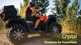  Presentation with atv - Amazing presentation design having bike stunt - atv rider climbing the sand backdrop and a tawny brown colored foreground