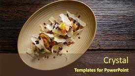  Presentation with italian food - Beautiful PPT layouts featuring aubergine and cheese recipe italian food on wood table backdrop and a tawny brown colored foreground